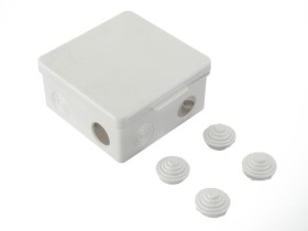 Коробка распаячная для открытой проводки 100*100*50мм (квадратная), 8 входов с гермовводами, IP54, серая 20 шт