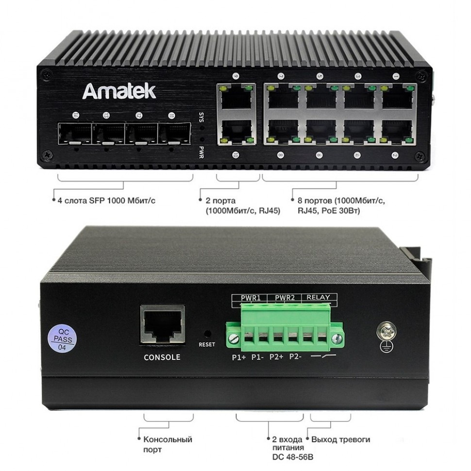 AN-SXGM14P8A - промышленный 14-портовый управляемый гигабитный L2+ коммутатор с PoE до 240Вт