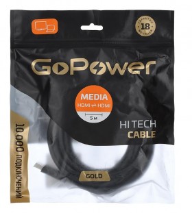 Кабель HDMI (M)/HDMI (M) 5M 00-00027307 BLACK GOPOWER