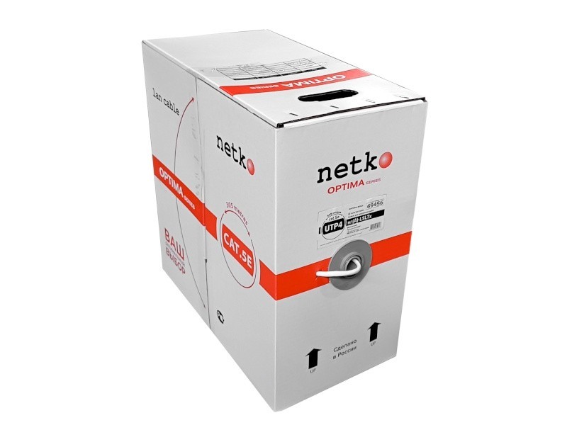 Кабель UTP4 cat.5е, одножильный, Cu, нг(А)-LSLTx, Проходит Fluke тест, светло-серый, NETKO Optima Gold 2м