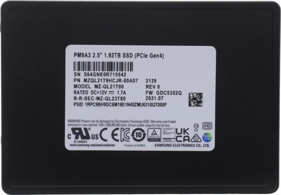 SSD жесткий диск PCIE 1.92TB TLC PM9A3 MZQL21T9HCJR-00A07 SAMSUNG