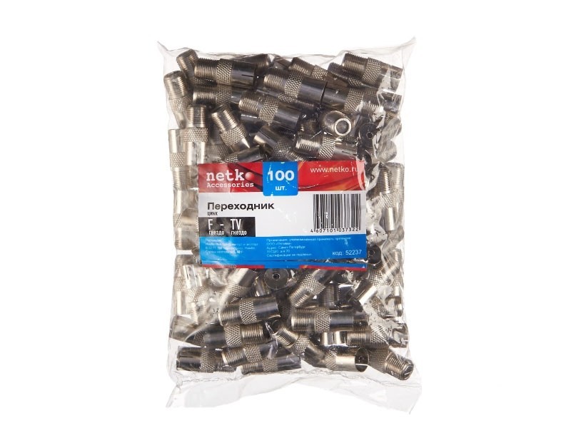Переходник гнездо F - гнездо ТВ (цинк) (P108-59), NETKO Optima 10 шт