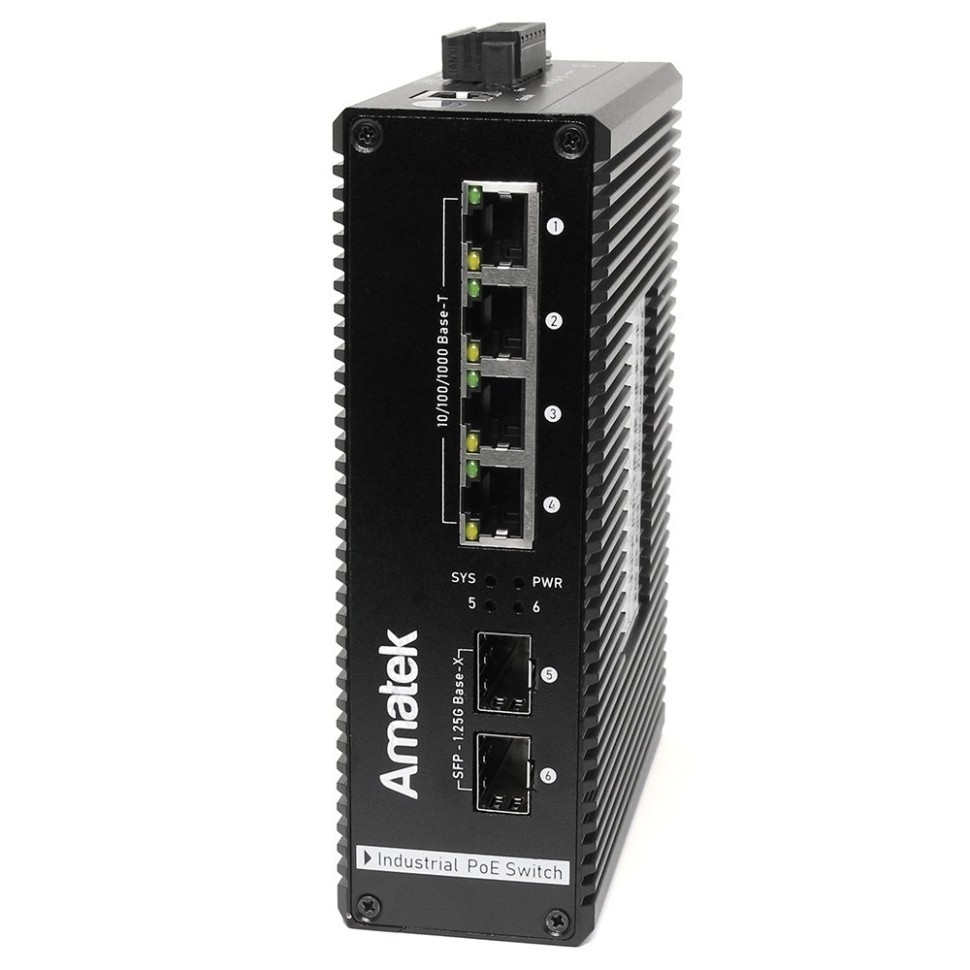 AN-SXGM6P4A - промышленный 6-портовый управляемый гигабитный L2+ коммутатор с PoE+ до 120Вт
