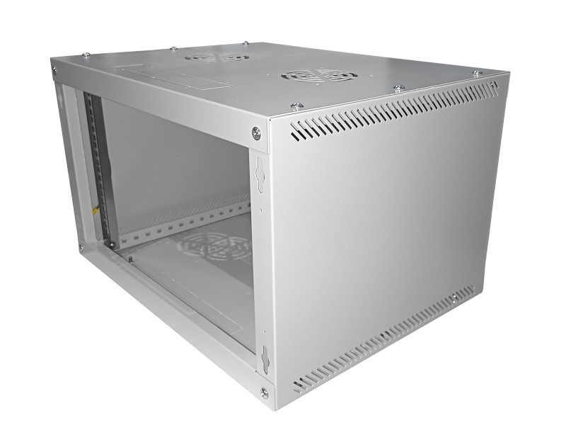 Шкаф настенный 6U серия NOP3 (600х600х367), передняя дверь стекло, разборный, серый Netko
