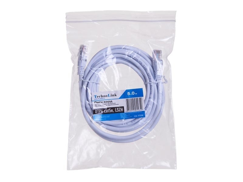 Патч-корд Technolink UTP4 cat 5e, ВС, LSZH, белый, литой коннектор