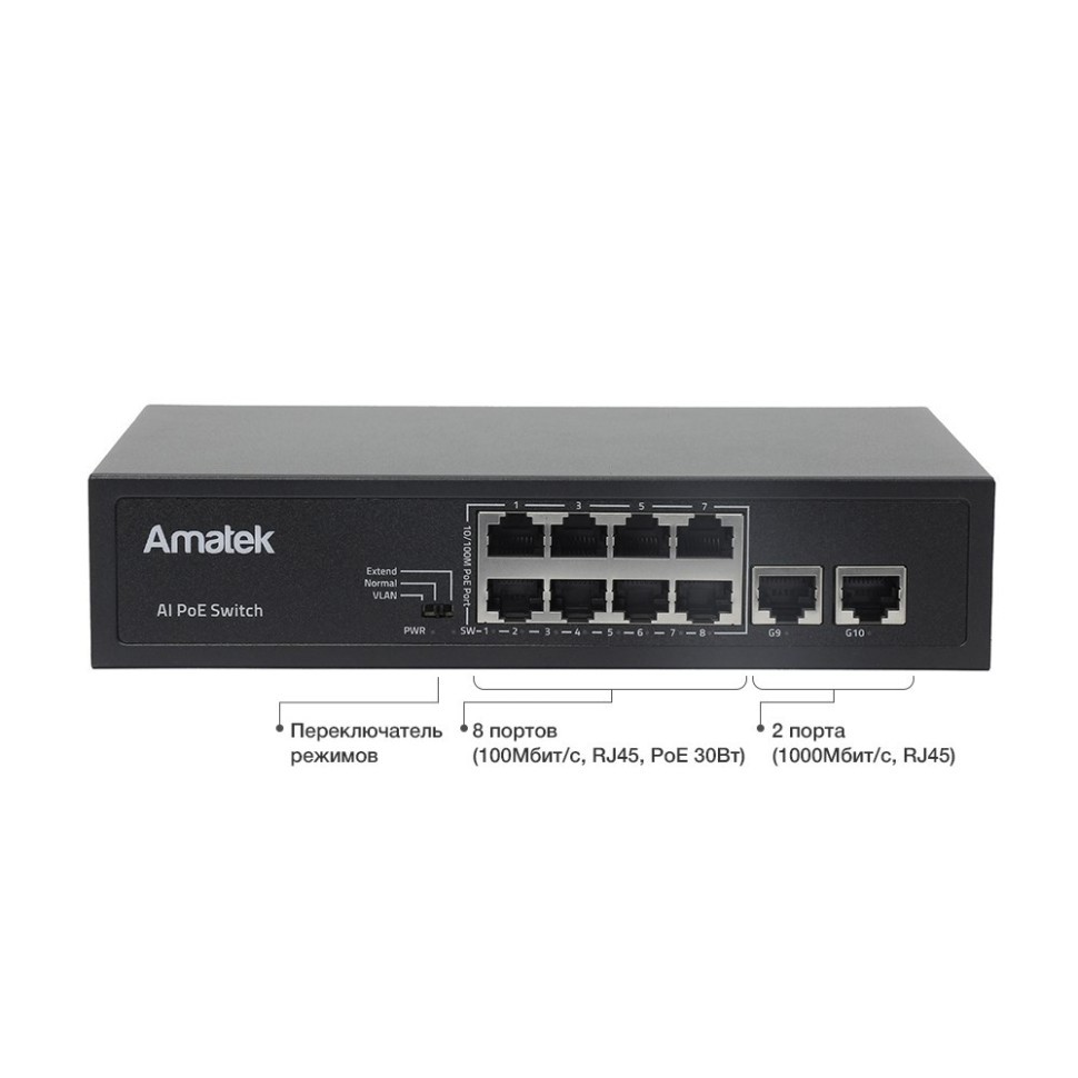 AN-S10P8F - 10-портовый 100/1000 Мбит/с коммутатор с PoE до 120Вт