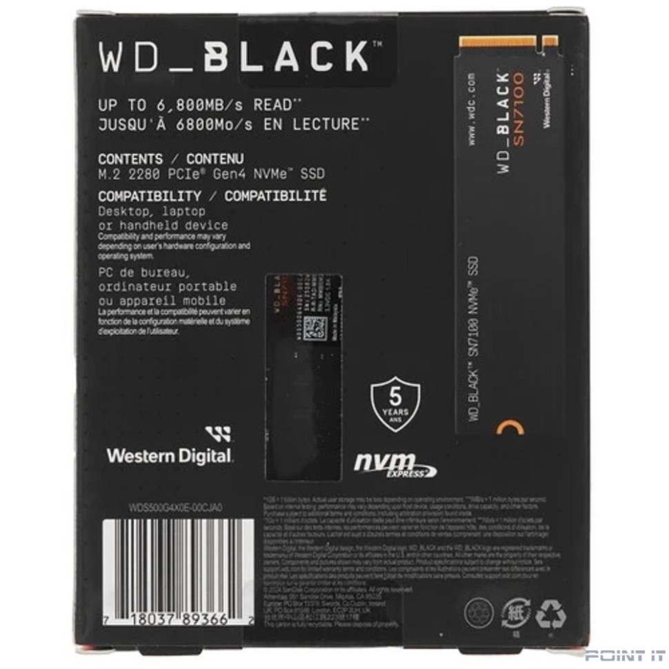 WD SSD Black SN7100, 500GB, M.2(22x80mm), NVMe, PCIe 4.0 x4, TLC, WDS500G4X0E