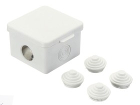 Коробка распаячная для открытой проводки 65*65*50мм (квадратная), 4 входа с гермовводами, IP54, серая 10 шт