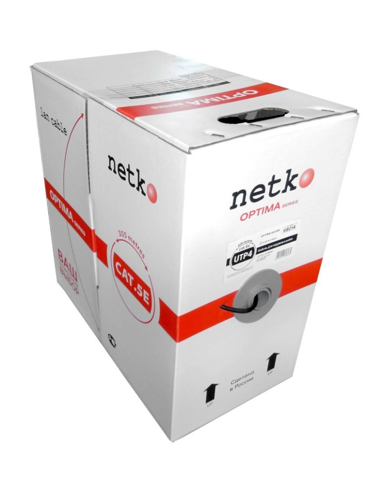 Кабель UTP4 cat.5е, одножильный, Cu, наружный, Проходит Fluke тест, черный, NETKO Optima Silver 305м