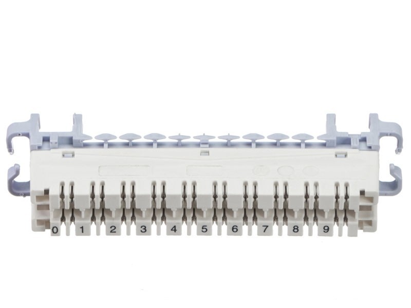Плинт ТК с нормально замкнутыми контактами, PBT, 10 пар, cat,5e, металлические контакты, универсальный, нумерация (0-9), бело-серый NETKO Optima