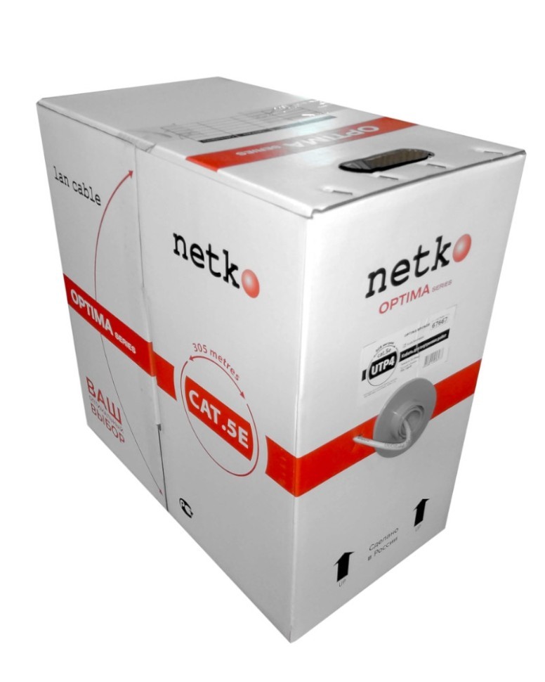 Кабель UTP4 cat.5е, одножильный, Cu, Проходит Fluke тест, серый, NETKO Optima Bronze 100м