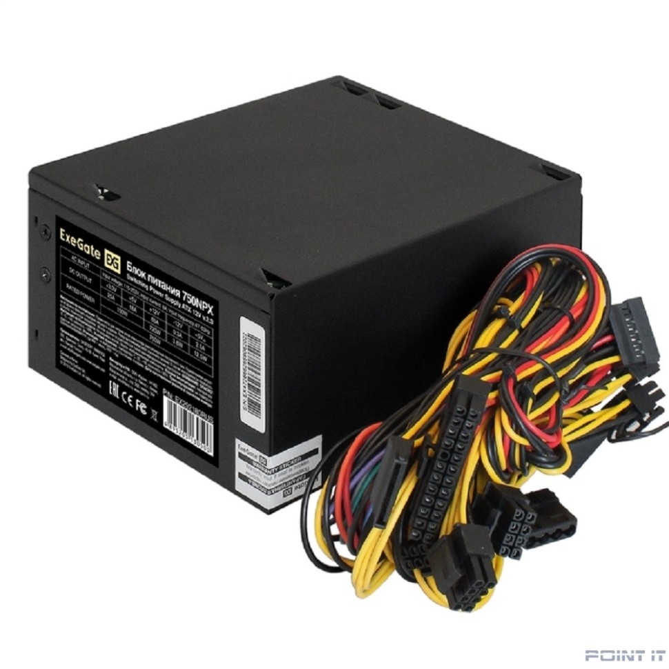 Exegate EX292180RUS Блок питания 750W ExeGate 750NPX (ATX, 12cm fan, 24pin, 4pin, PCIe, 3xSATA, 2xIDE, FDD, black)