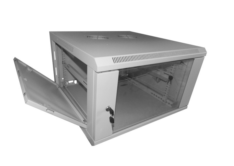 Шкаф настенный 6U серия WM (600х600х370), передняя дверь стекло, собранный, серый Netko