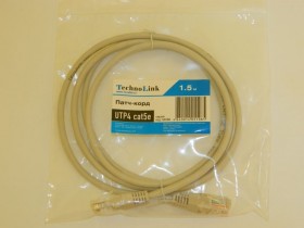 Патч-корд Technolink UTP4 cat 5е, 1,5м, ВС, серый, литой коннектор РАСПРОДАЖА