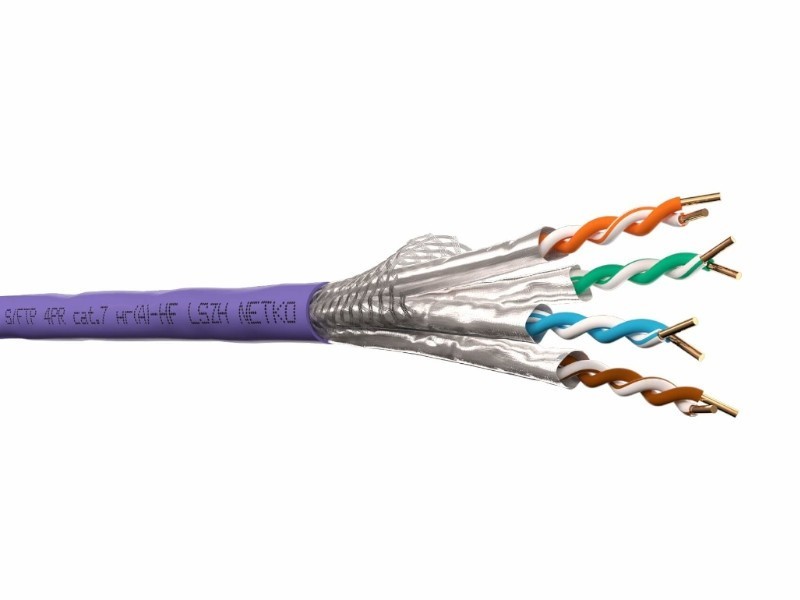 Кабель S/FTP4 cat.7, 4 пары, 23 AWG BC, экранированный, нг(А)-HF LSZH - малодымный, не содержащий галогенов; фиолетовый; одножильный, FLUKE TEST, NETKO Expert СКС 100м