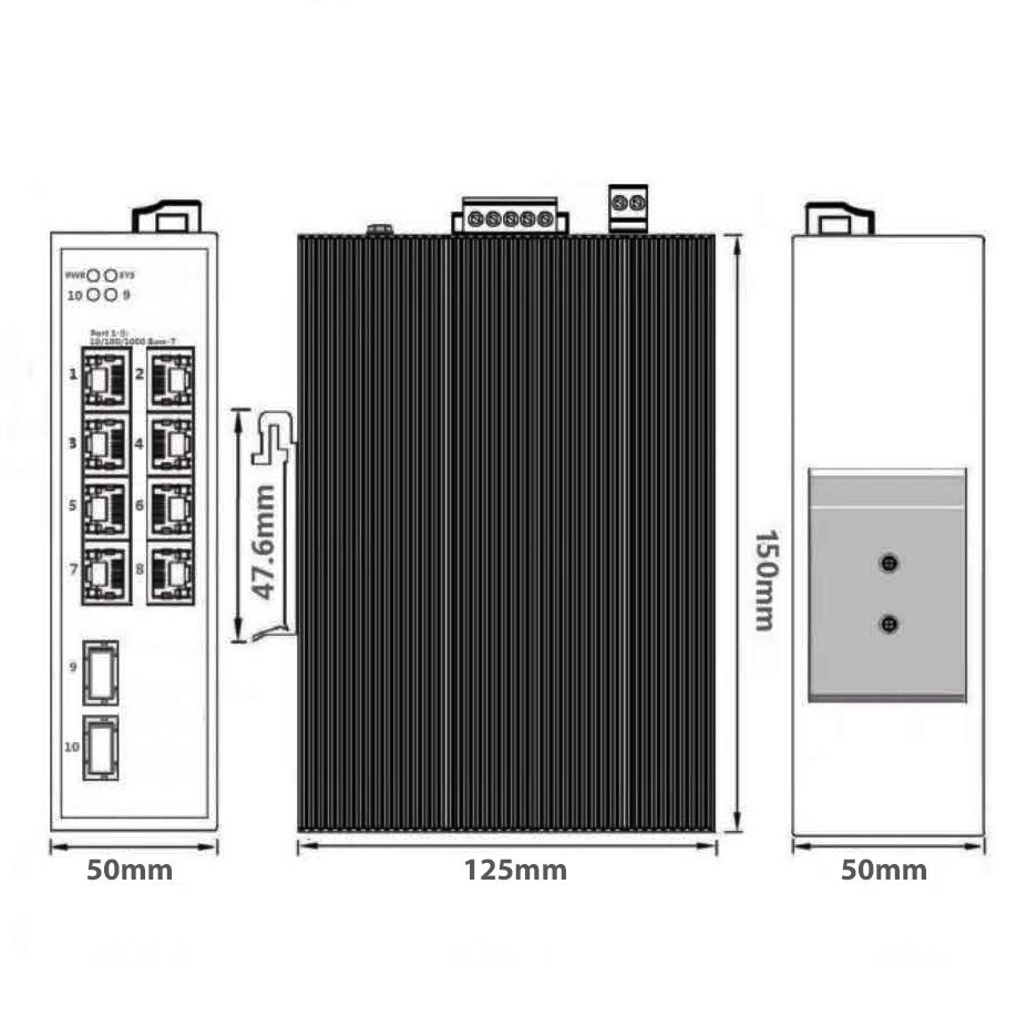 AN-SXGM10P8B - промышленный 10-портовый управляемый гигабитный L2+ коммутатор с HiPoE до 480Вт