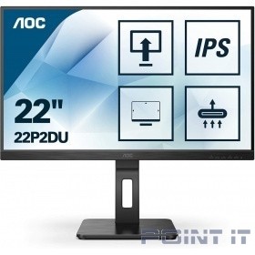 Монитор LCD AOC 21.5'' 22P2DU Черный {IPS 1920х1080 75Hz 250cd 8bit 178/178 1000:1 4ms D-Sub DVI HDMI1.4 AudioOut 2x2W 4xUSB3.2 FlickerFree Pivot Tilt Swivel VESA}