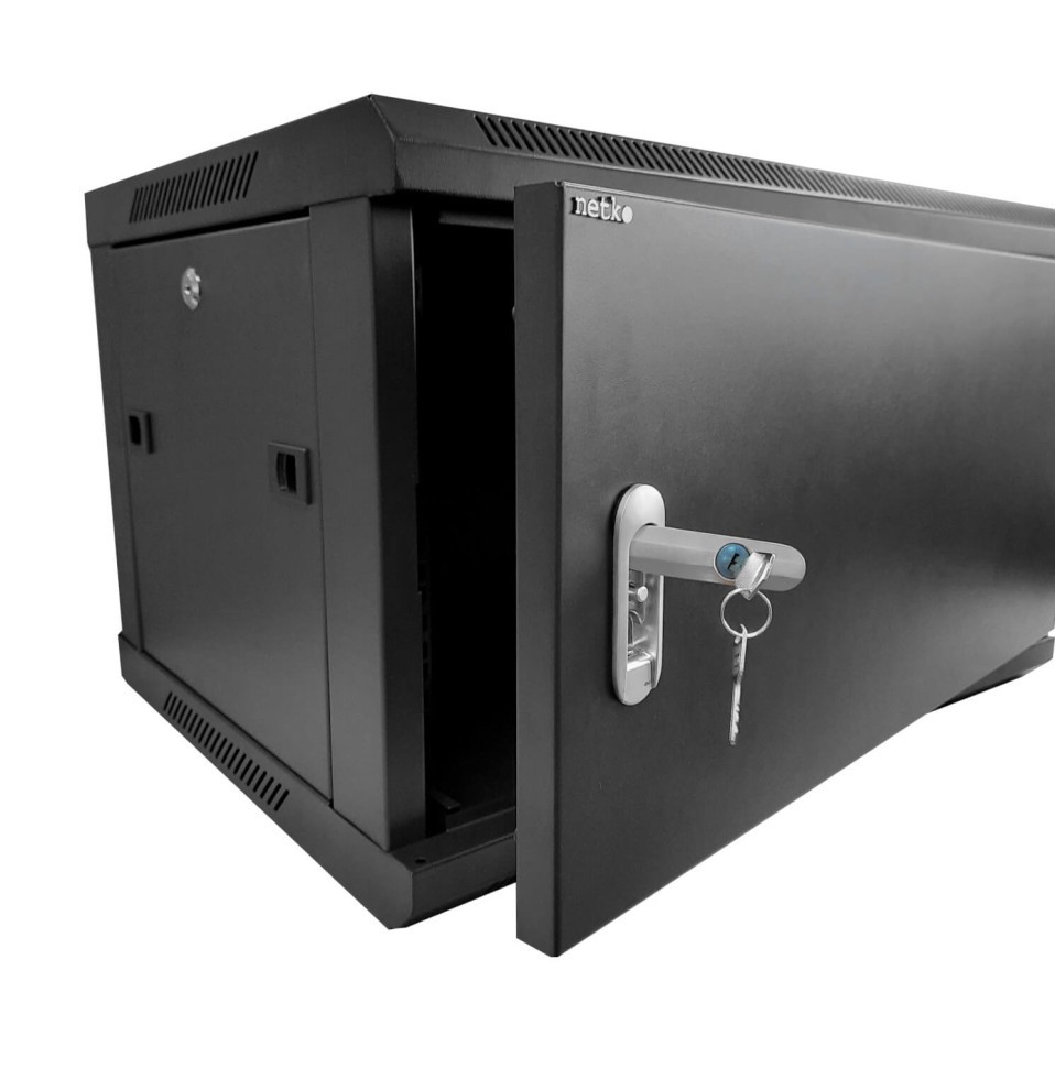 Шкаф настенный 6U серия WMA (Wall Maestro) (600х450х370), разборный, передняя металлическая дверь, черный Netko А