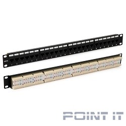 Hyperline PP3-19-24-8P8C-C6-110D Патч-панель 19&quot;, 1U, 24 порта RJ-45, категория 6, Dual IDC, ROHS, цвет черный (задний кабельный организатор в комплекте)