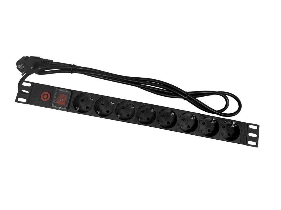 Блок розеток 19, 16А, 8 роз-к, шн.1.8м, выкл, с защитой, черный S