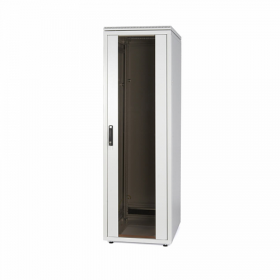  					Шкаф напольный 19, SZBD, 28U, 1341x600х600мм (ВхШхГ), стеклянная дверь c металлическими вставками, ручка с замком с трехточечной фиксацией, цвет серы				 