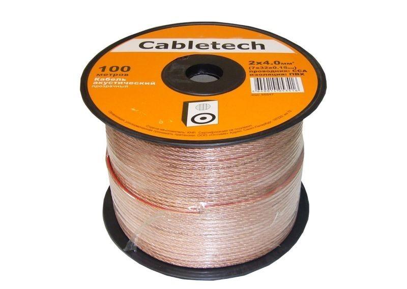 Кабель акустический Cabletech 2*4.0мм2 (7*32*0.15мм) CCA, 100м, пласт, прозрачный
