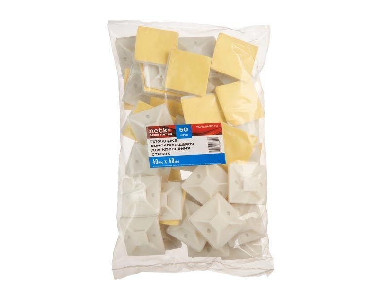 Площадка самоклеющаяся  для крепления стяжек 40мм*40мм (для стяжек шириной 10,8мм), NETKO Optima (упак.50 шт)