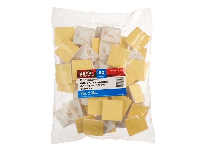 Площадка самоклеющаяся для крепления стяжек  30мм*30мм (для стяжек шириной 6,4мм), NETKO Optima (упак.50 шт)