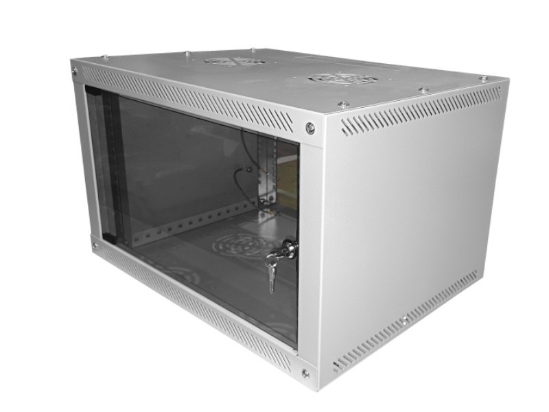 Шкаф настенный 9U серия NOP3 (600х600x502), передняя дверь стекло, разборный, серый Netko