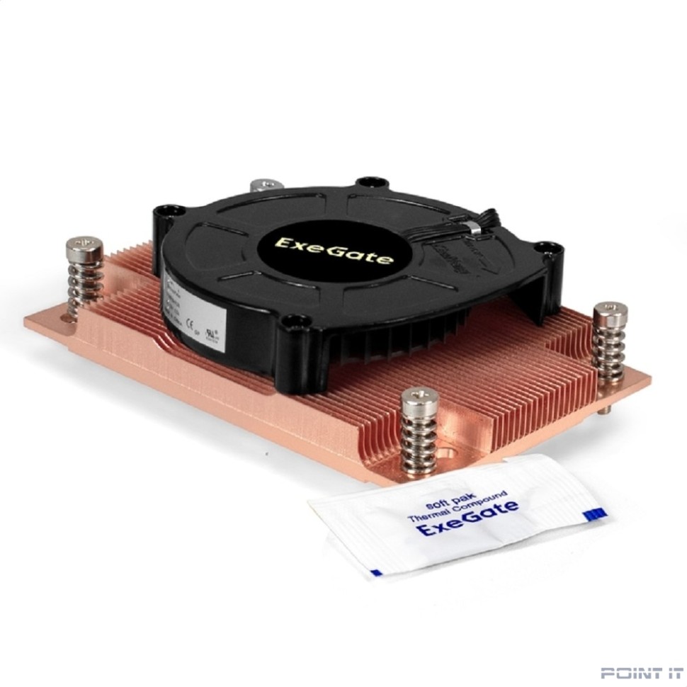Exegate EX297634RUS Кулер ESNK-P0062AP4v2.PWM.1U.SP3.Cu (радиальный (улитка), медный, 1U, LGA SP3, TDP 165W, PWM, 1100-6300RPM, 2 ball bearing, 4pin, 63db, на винтах, с термопастой, box