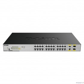D-Link DGS-1026MP/B2A Неуправляемый коммутатор с 24 портами 10/100/1000Base-T, 2 комбо-портами 100/1000Base-T/SFP (24 порта PoE 802.3af/at, PoE-бюджет 370 Вт)