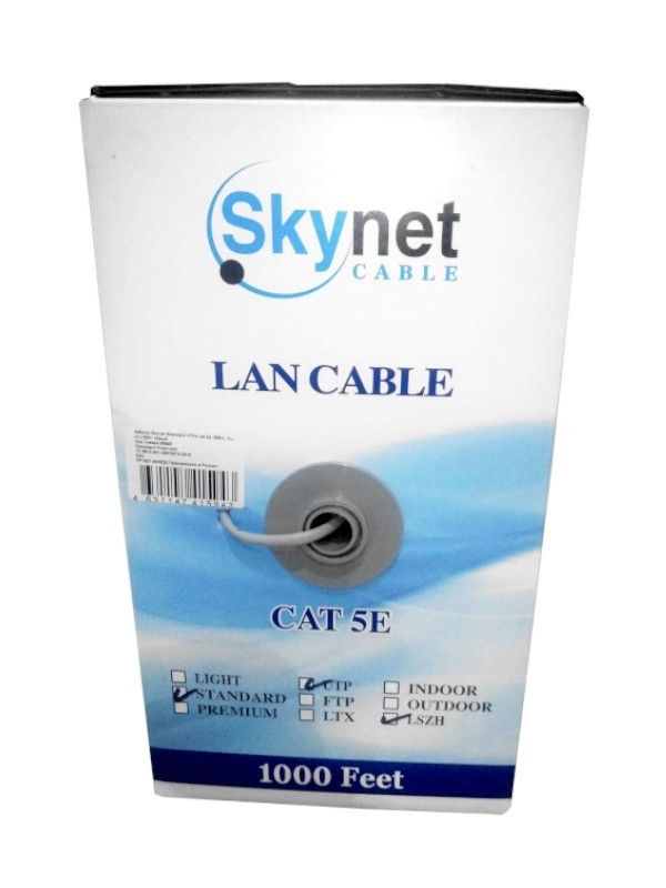 Кабель Skynet Standard UTP4 cat.5е, одножильный, Cu, Проходит Fluke тест, нг(А)-LSZH, серый 10м