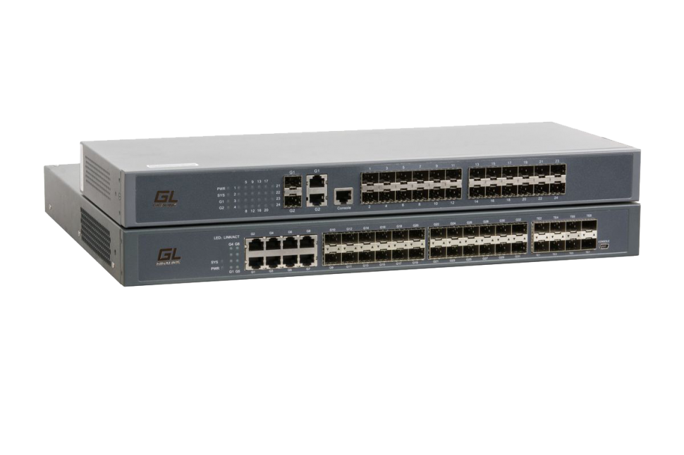Управляемый коммутатор L2+ GIGALINK, 24 порта 100/1000BaseX SFP(8 Combo), 4 порта 1/10GE SFP+