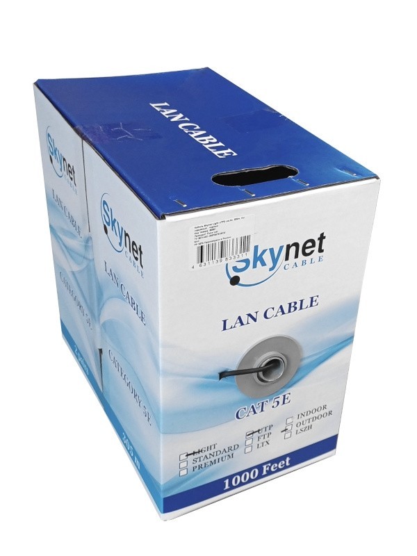 Кабель Skynet Light UTP2 cat.5е, одножильный, Cu, для наружных работ, черный 200м