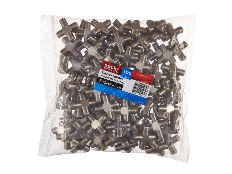 Переходник соединитель на 4 гн F крест (цинк), NETKO Optima 20 шт