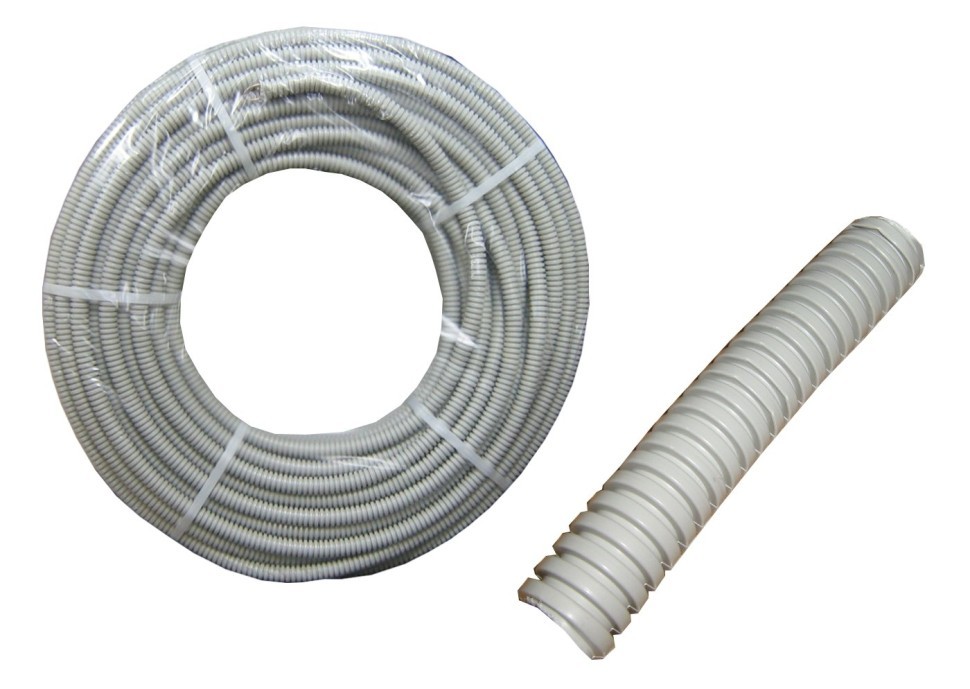 Труба гофрированная, ПВХ, легкая, с зондом, d32 мм, серая, 25м УП