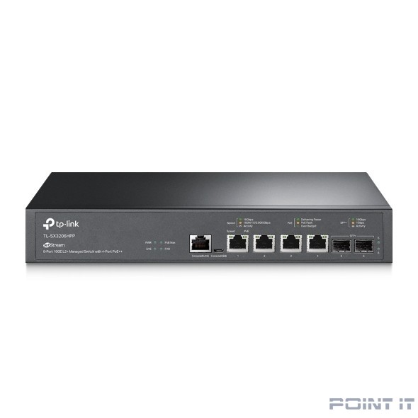 TP-Link TL-SX3206HPP JetStream управляемый коммутатор 10 Гбит/с уровня 2+ с четырьмя портами PoE++ и двумя слотами SFP+