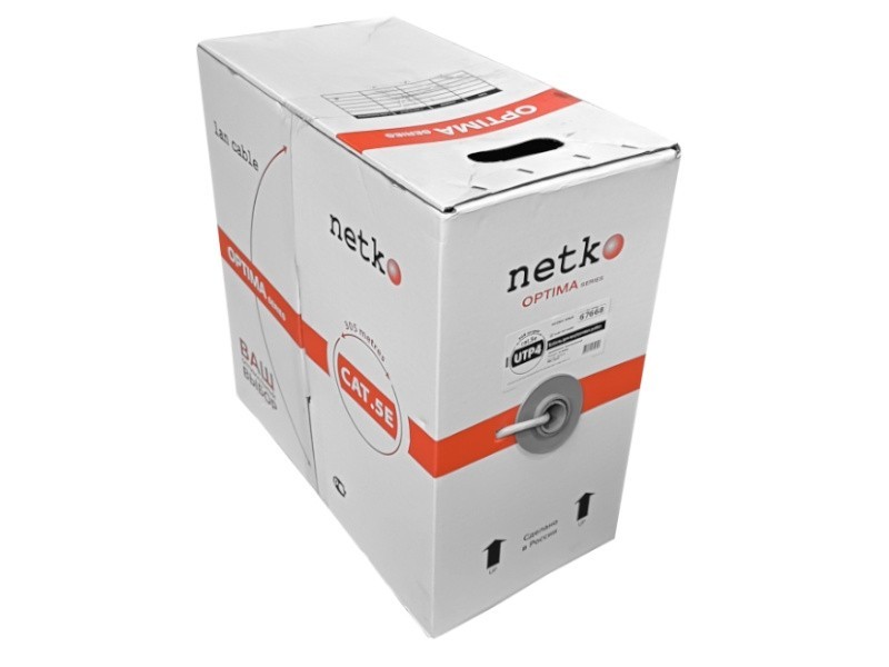 Кабель UTP4 cat.5е, одножильный, Cu, Проходит Fluke тест, серый, NETKO Optima Gold 3м