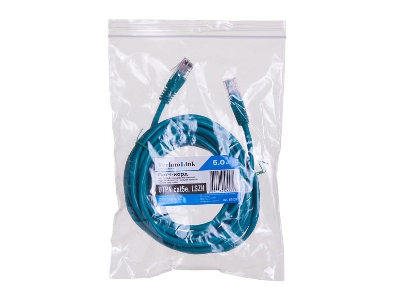 Патч-корд Technolink UTP4 cat 5e, ВС, LSZH, зеленый, литой коннектор