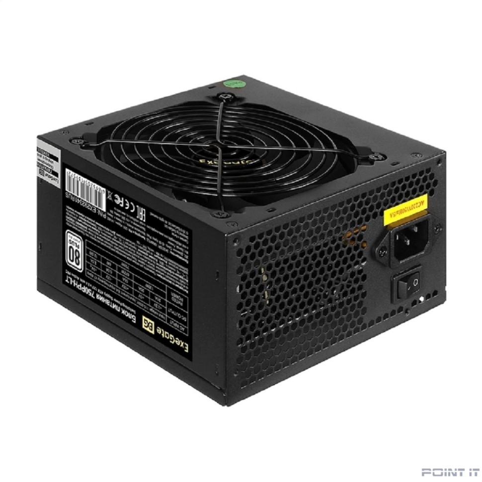 Exegate EX292341RUS Блок питания 750W ExeGate 80 PLUS® 750PPH-LT (ATX, APFC, КПД 82% (80 PLUS), 12cm fan, 24pin, 2x(4+4)pin, 4xPCI-E, 8xSATA, 4xIDE, black, Color Box)