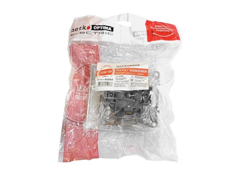 Розетка NETKO Optima Electric с заземл(1шт.) + 1-х пост. рамка, 16А, пластик, IP20, белый