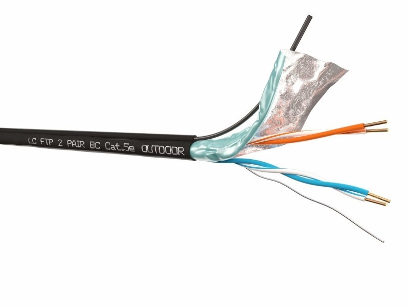 Кабель LC FTP2 cat.5е, одножильный, экранированный, Cu, для наружных работ, проволочный трос 150м