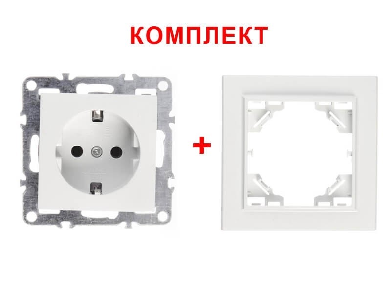Розетка NETKO Optima Electric с заземл(1шт.) + 1-х пост. рамка, 16А, пластик, IP20, белый 5 шт