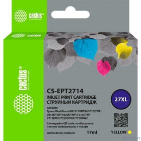 Картридж струйный Cactus CS-EPT2714 27XL желтый (17мл) для Epson WorkForce WF-3620/3640/7110/7210