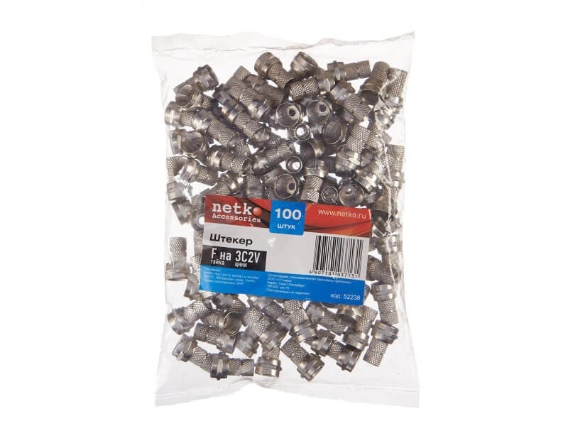 Штекер F (гайка) на 3С2V (цинк) (F113), NETKO Optima 10 шт
