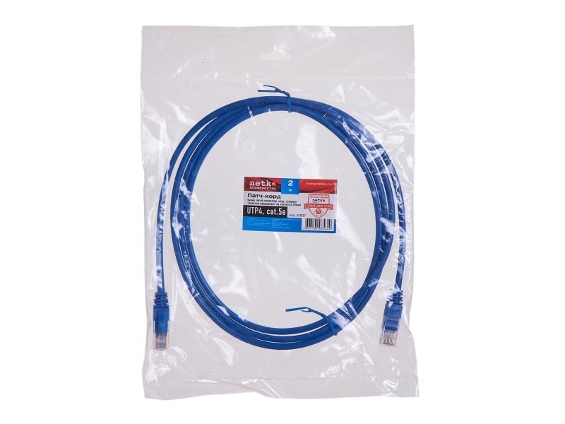 Патч-корд UTP4 cat.5e, литой коннектор, синий, Netko CKC 5 шт